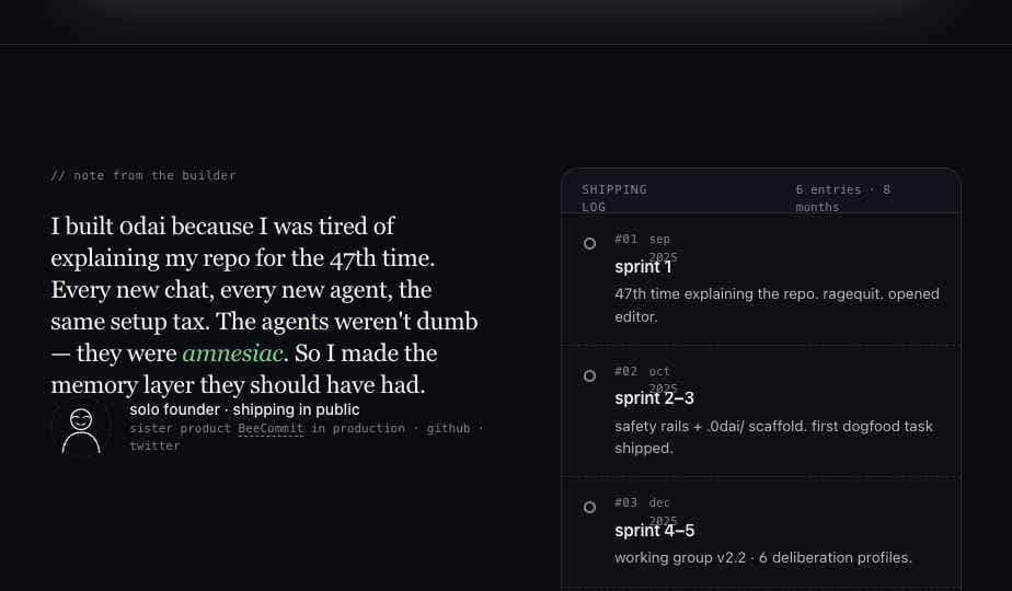 Submitted 0dai.dev founder timeline concept